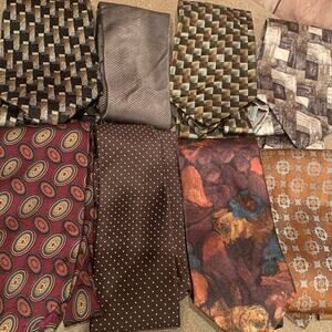 Lot of 8 Brown Tan Red Vintage & Newer Career Silk Polyester Necktie Ties
